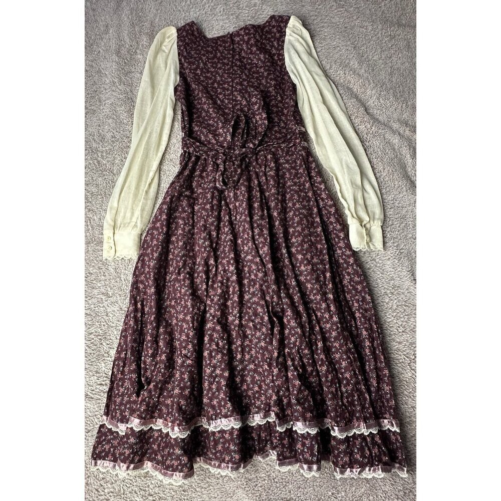 Gunne Sax by Jessica RARE 1970s Vintage Dress Burgundy Calico Midi Dress Size 9 - Picture 11 of 16